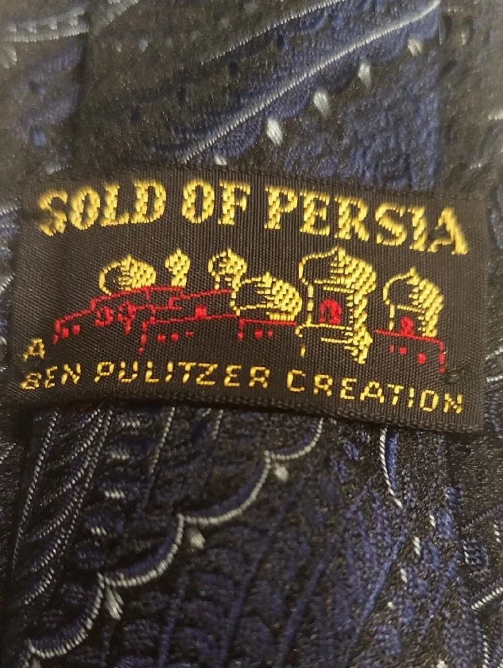 Vintage Gold Of Persia Dark Blue Paisley Silk Tie